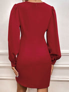 Deep V Twisted Puff Sleeve Dress - Guy Christopher