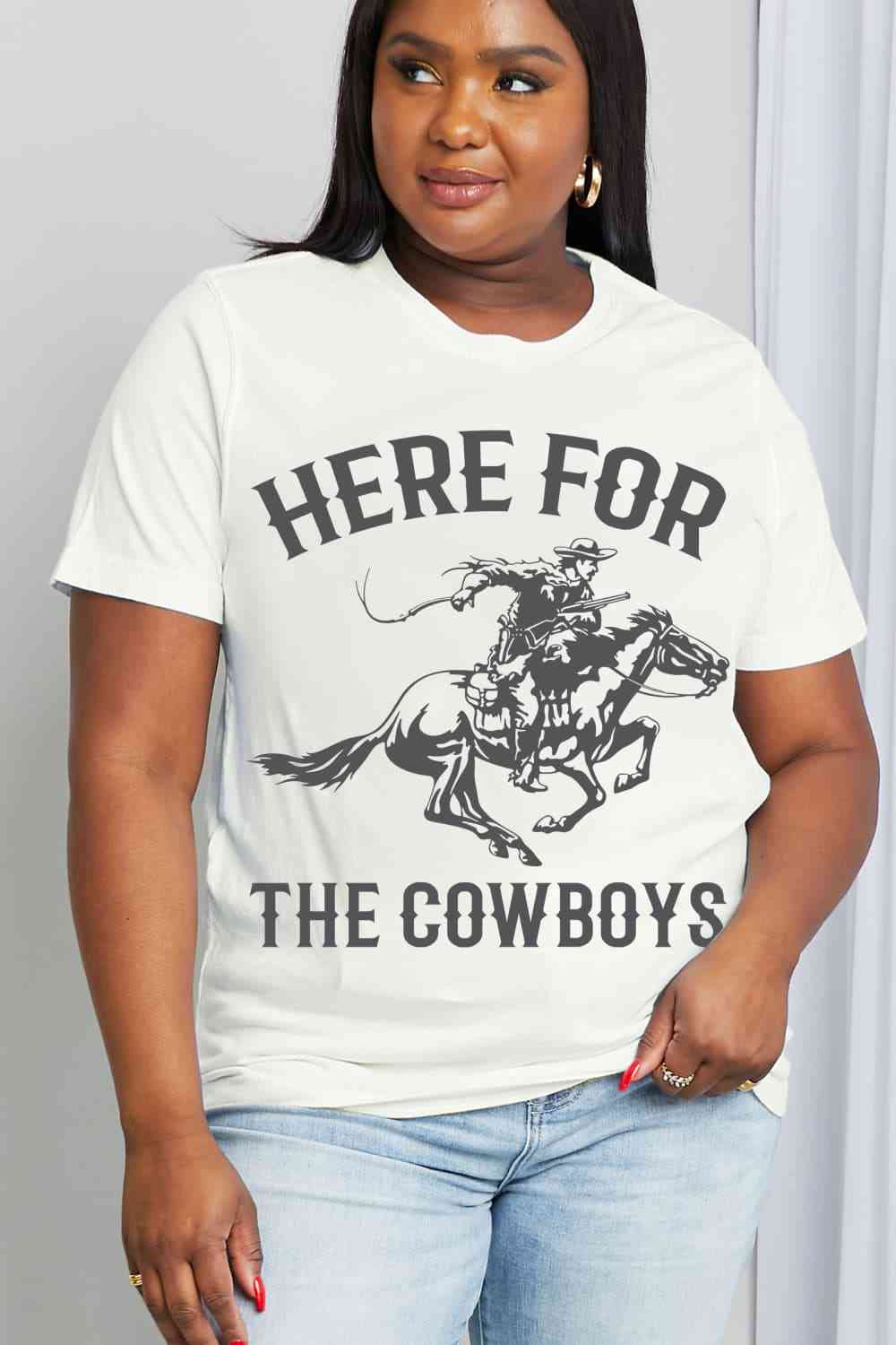 Simply Love Simply Love Full Size HERE FOR THE COWBOYS Graphic Cotton Tee - Guy Christopher 