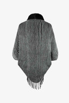 Striped Open Front Fringe Poncho - Guy Christopher 