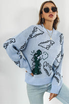 Dinosaur Pattern Round Neck Sweater - Guy Christopher