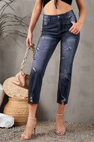 Distressed Hem Detail Cropped Jeans - Guy Christopher