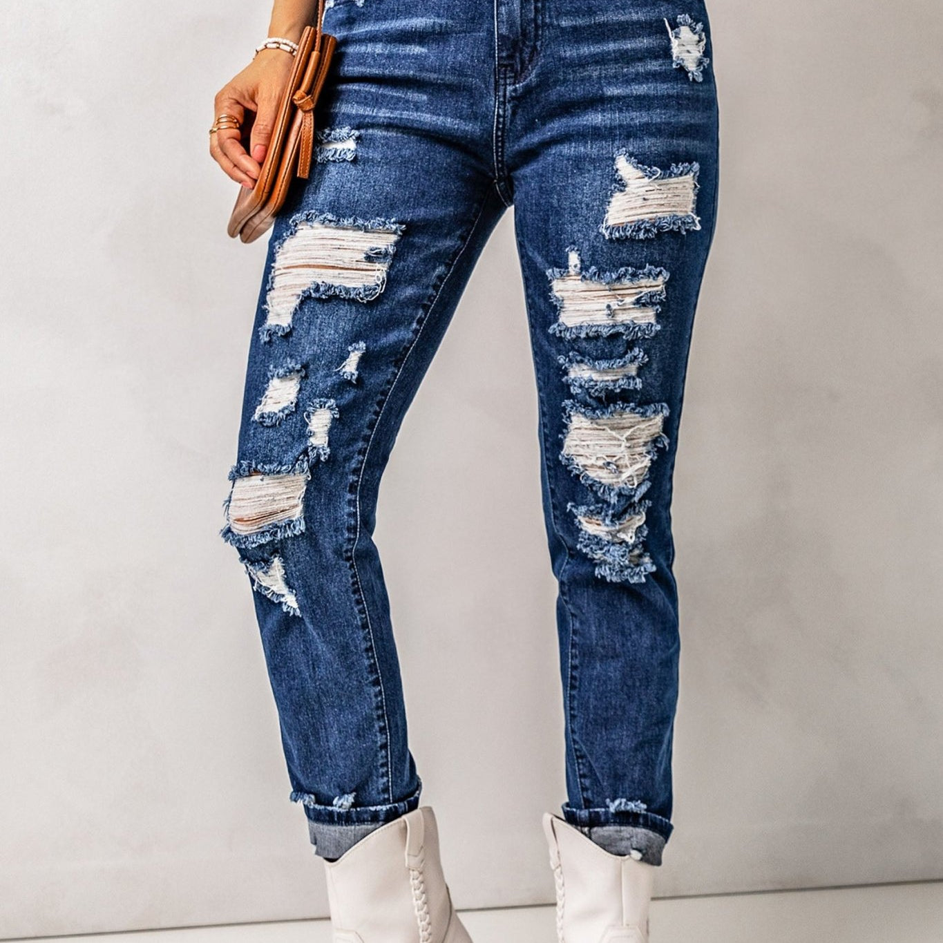 Distressed High Waist Jeans with Pockets - Guy Christopher