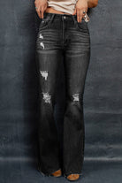 Distressed Raw Hem Flare Jeans - Guy Christopher