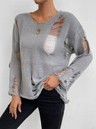 Distressed Round Neck Knit Top - Guy Christopher