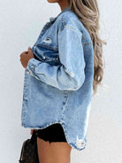 Distressed Snap Down Denim Jacket - Guy Christopher