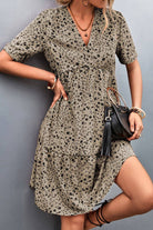 Ditsy Floral Empire Waist Plunge Short Sleeve Dress - Guy Christopher