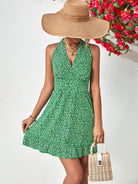 Ditsy Floral Halter Neck Ruffle Hem Dress - Guy Christopher