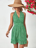 Ditsy Floral Halter Neck Ruffle Hem Dress - Guy Christopher