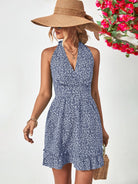 Ditsy Floral Halter Neck Ruffle Hem Dress - Guy Christopher