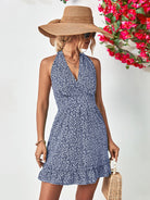 Ditsy Floral Halter Neck Ruffle Hem Dress - Guy Christopher