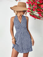 Ditsy Floral Halter Neck Ruffle Hem Dress - Guy Christopher