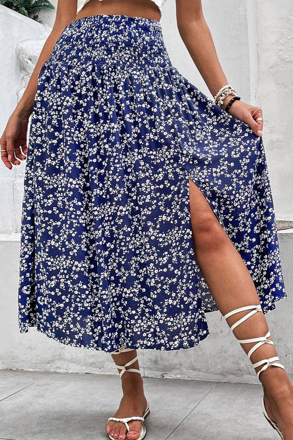 Ditsy Floral Slit High Waist Skirt - Guy Christopher