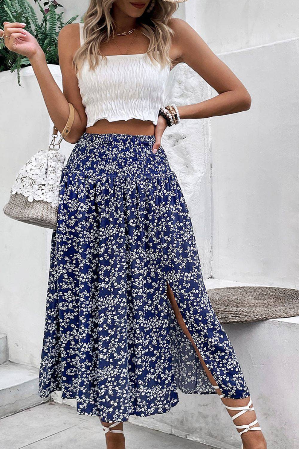 Ditsy Floral Slit High Waist Skirt - Guy Christopher