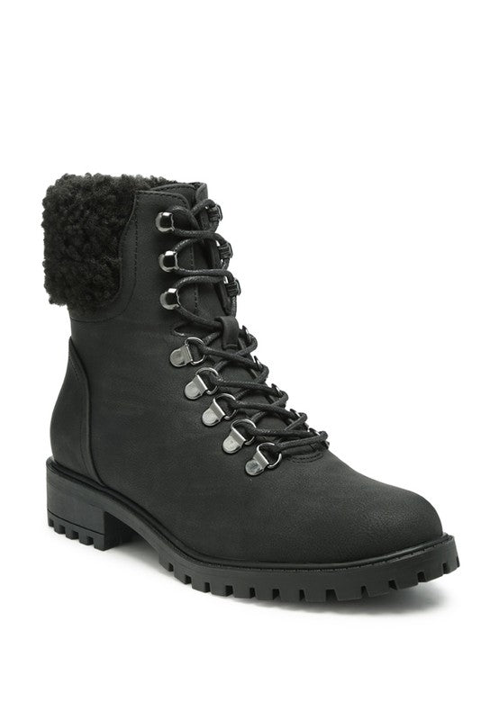 DOLON LACE-UP FUR COLLARED ANKLE BOOT - Guy Christopher