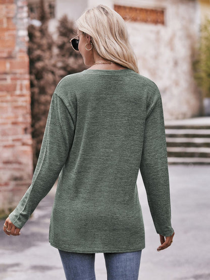 Double Take Buttoned Notched Neck Long Sleeve Top - Guy Christopher