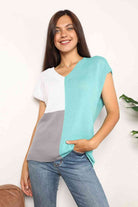 Double Take Color Block V-Neck Knit Top - Guy Christopher