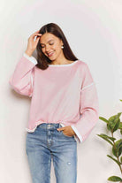 Double Take Contrast Detail Dropped Shoulder Knit Top - Guy Christopher