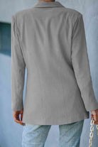 Double Take Double-Breasted Padded Shoulder Blazer with Pockets - Guy Christopher