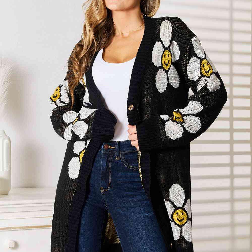Double Take Floral Button Down Longline Cardigan - Guy Christopher