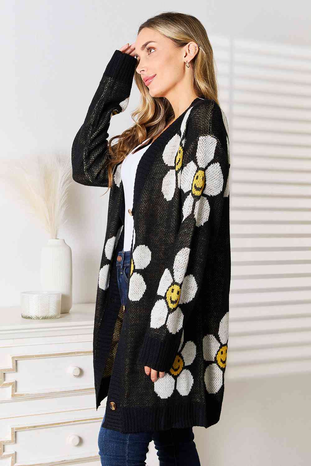 Double Take Floral Button Down Longline Cardigan - Guy Christopher