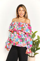 Double Take Floral Off-Shoulder Flounce Sleeve Layered Blouse - Guy Christopher