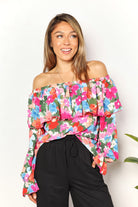 Double Take Floral Off-Shoulder Flounce Sleeve Layered Blouse - Guy Christopher