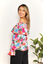 Double Take Floral Off-Shoulder Flounce Sleeve Layered Blouse - Guy Christopher