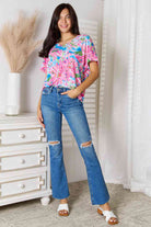 Double Take Floral V-Neck Short Sleeve Blouse - Guy Christopher