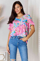 Double Take Floral V-Neck Short Sleeve Blouse - Guy Christopher