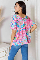 Double Take Floral V-Neck Short Sleeve Blouse - Guy Christopher