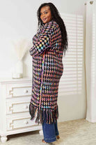 Double Take Full Size Multicolored Open Front Fringe Hem Cardigan - Guy Christopher