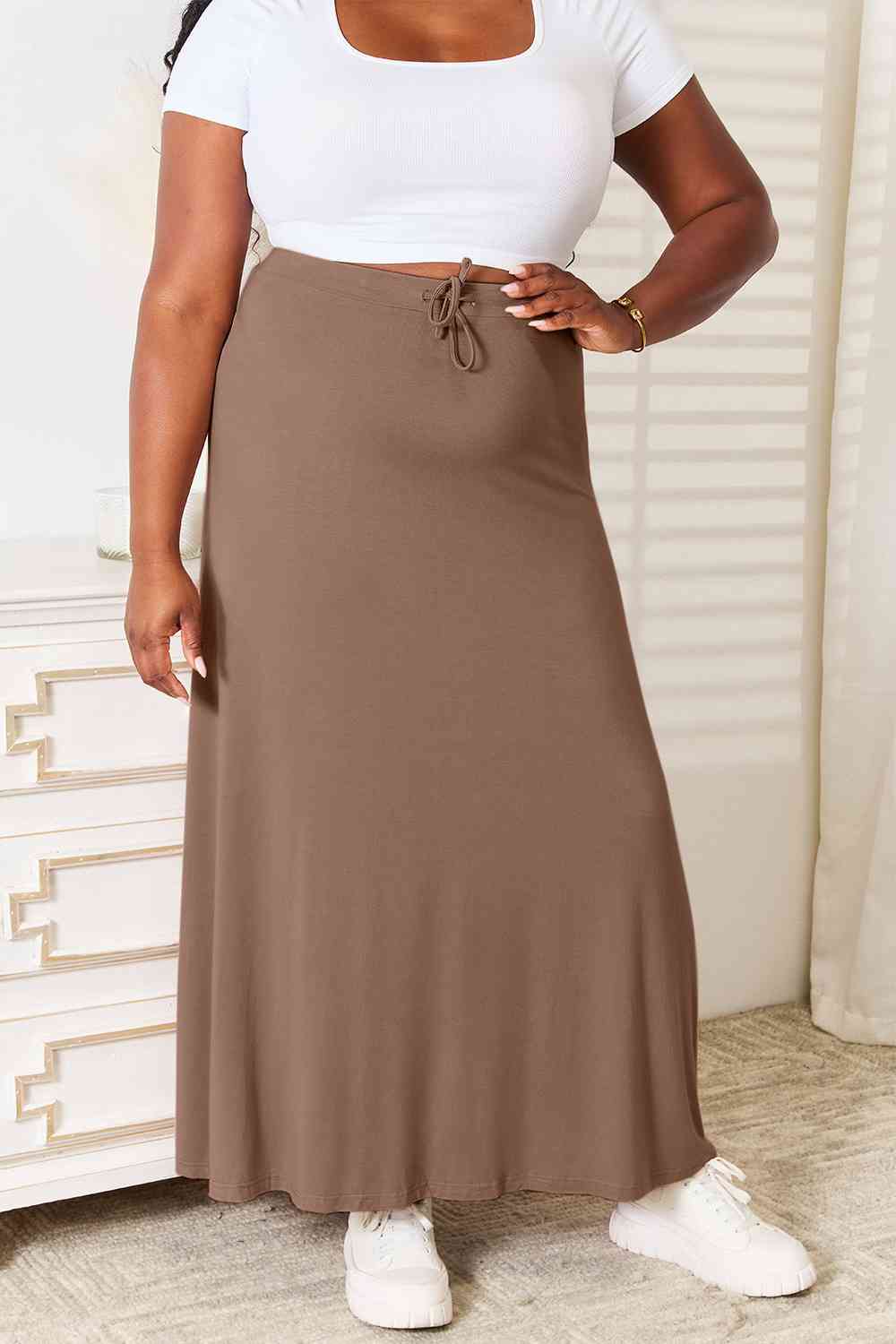 Double Take Full Size Soft Rayon Drawstring Waist Maxi Skirt Rayon - Guy Christopher