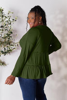 Double Take Half Button Long Sleeve Ruffle Hem Blouse - Guy Christopher