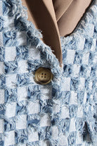 Double Take Lapel Collar Fringe Detail Long Sleeve Denim Jacket - Guy Christopher
