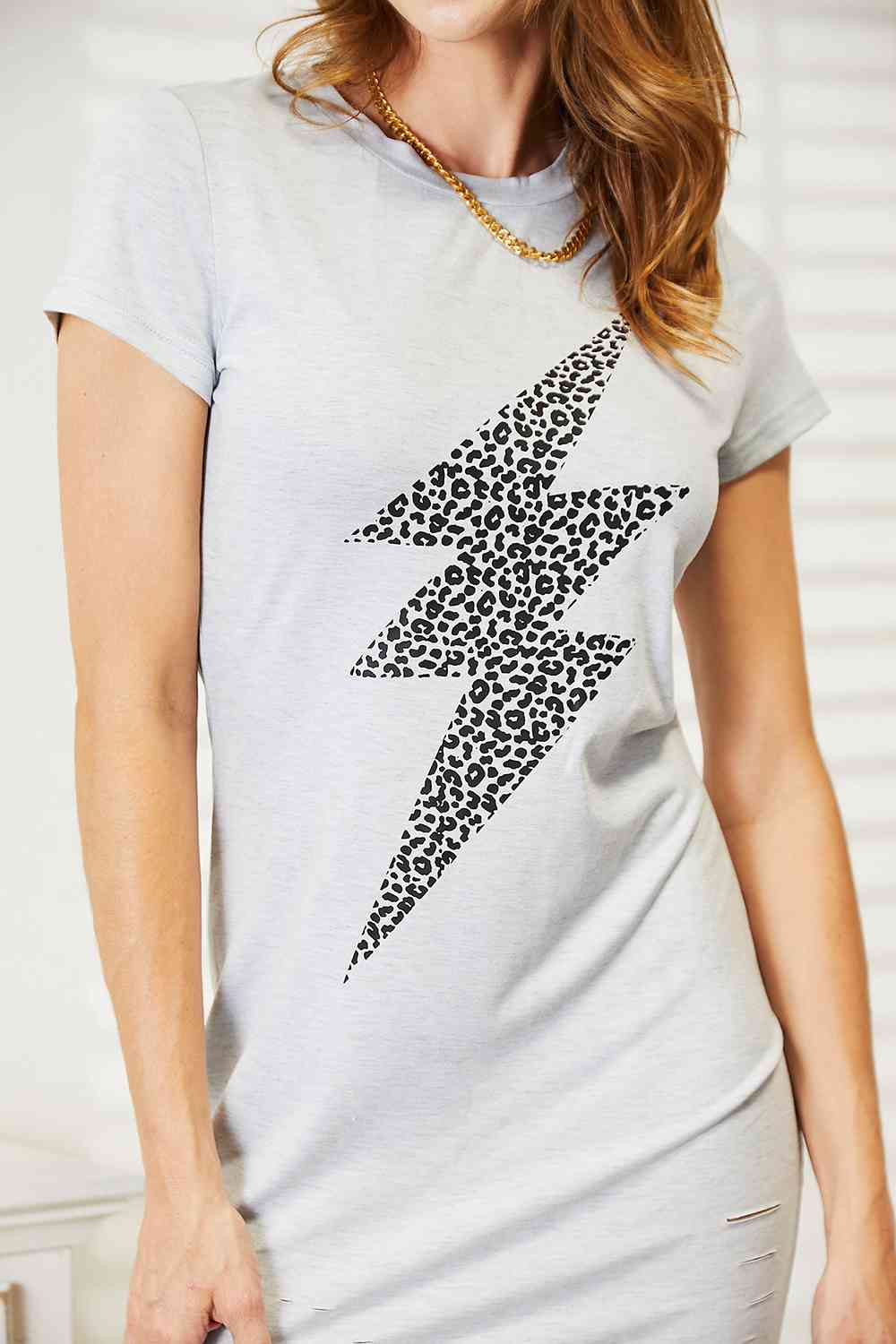 Double Take Leopard Lightning Graphic Tee Dress - Guy Christopher
