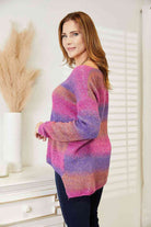 Double Take Multicolored Rib-Knit V-Neck Knit Pullover - Guy Christopher