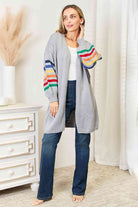 Double Take Multicolored Stripe Open Front Longline Cardigan - Guy Christopher