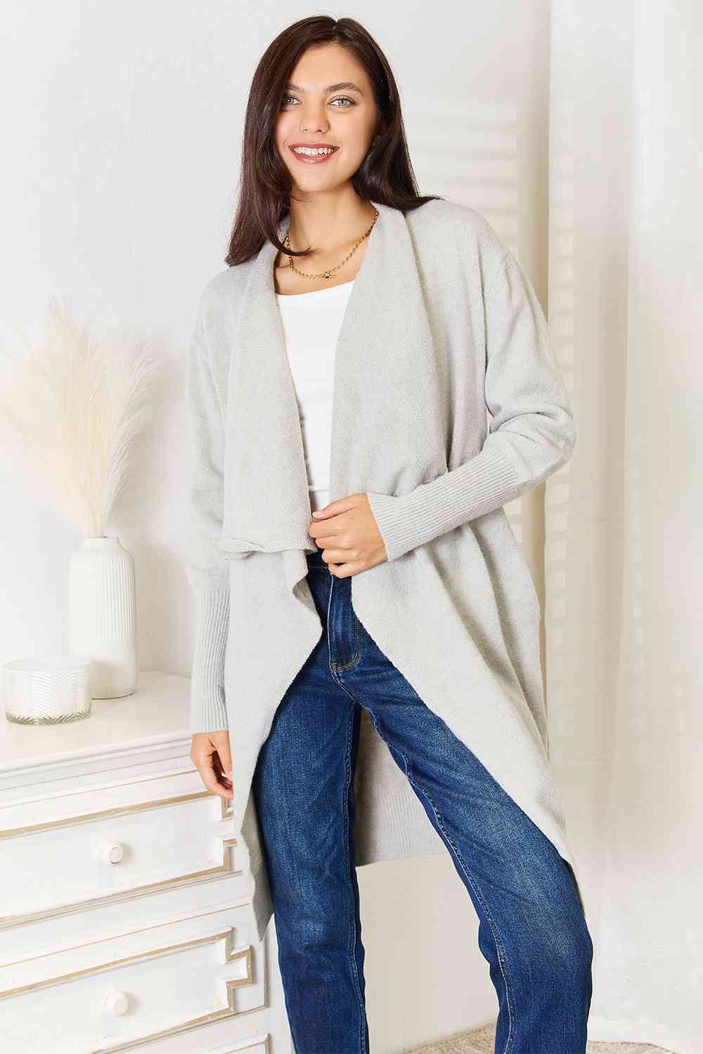 Double Take Open Front Duster Cardigan with Pockets - Guy Christopher