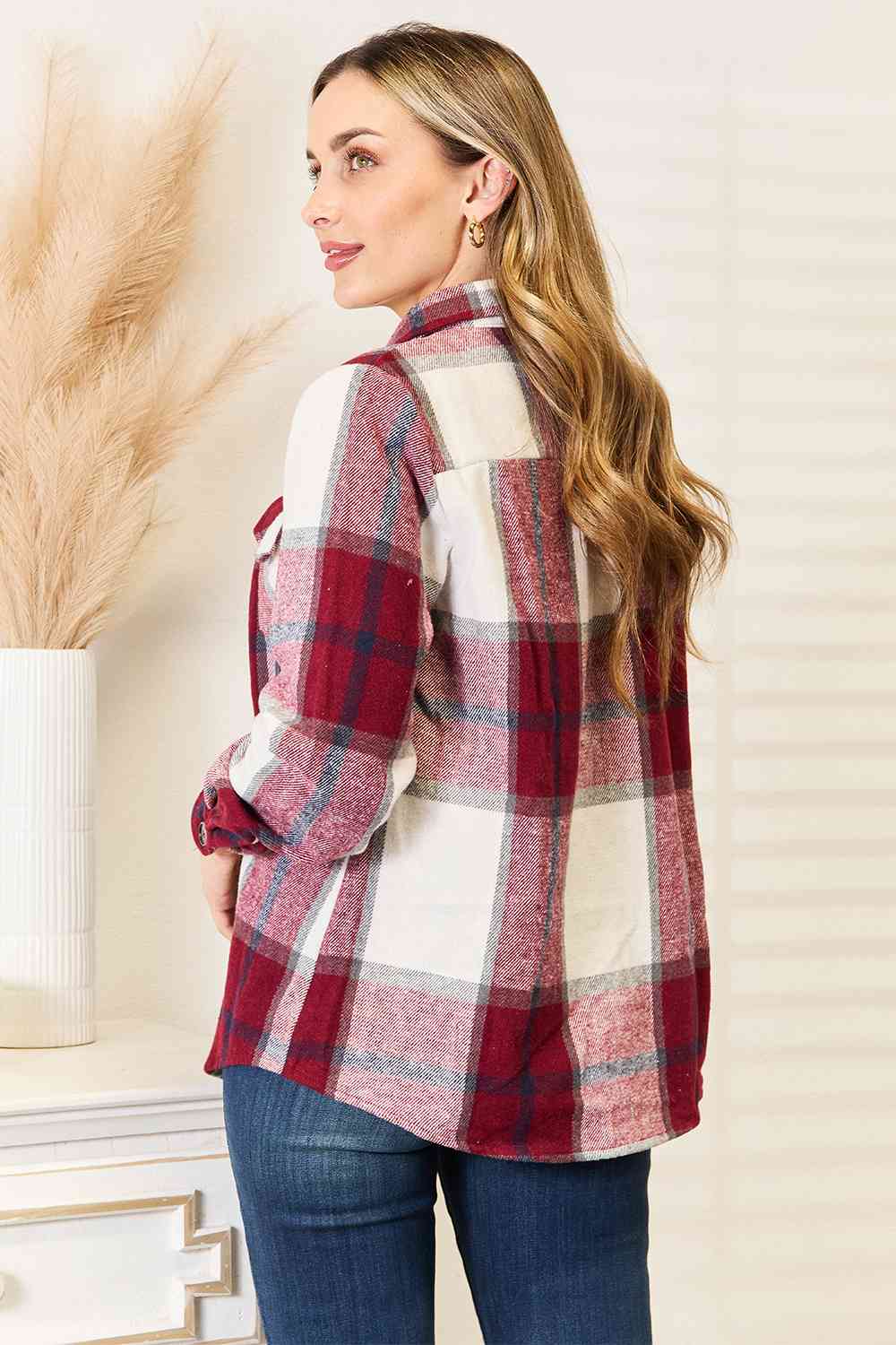 Double Take Plaid Button Up Flannel Shirt Jacket - Guy Christopher
