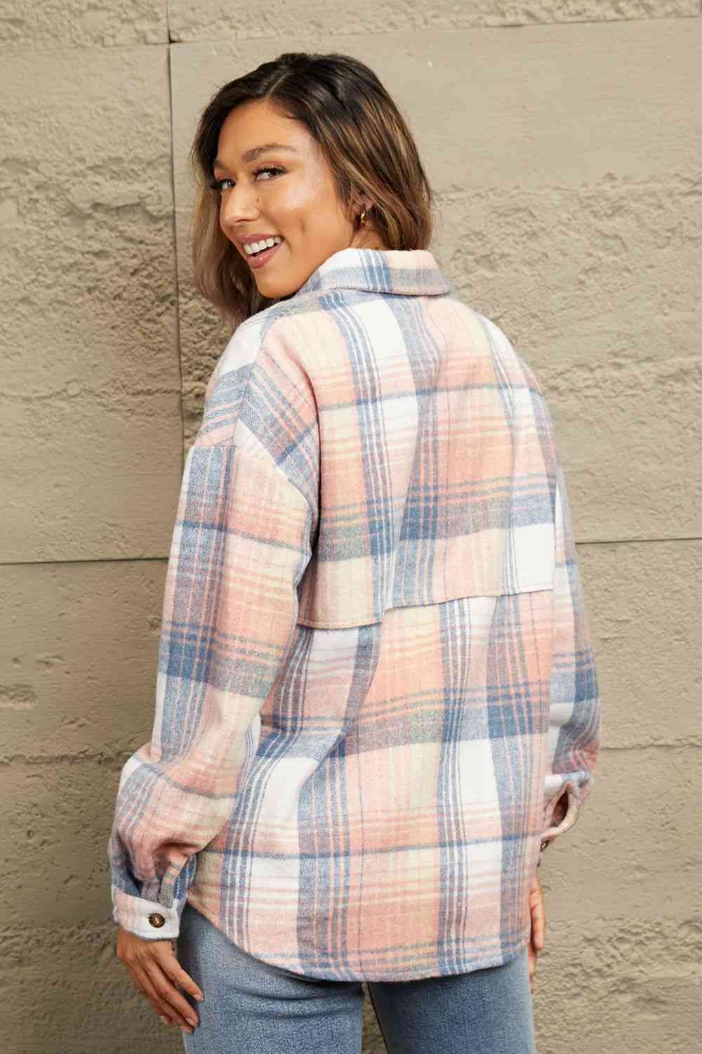 Double Take Plaid Dropped Shoulder Shacket - Guy Christopher