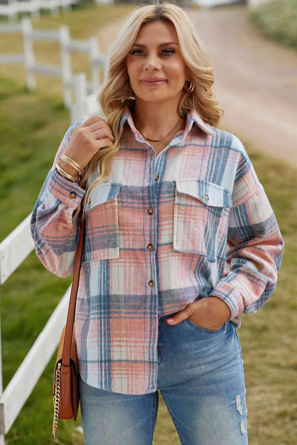 Double Take Plaid Dropped Shoulder Shacket - Guy Christopher