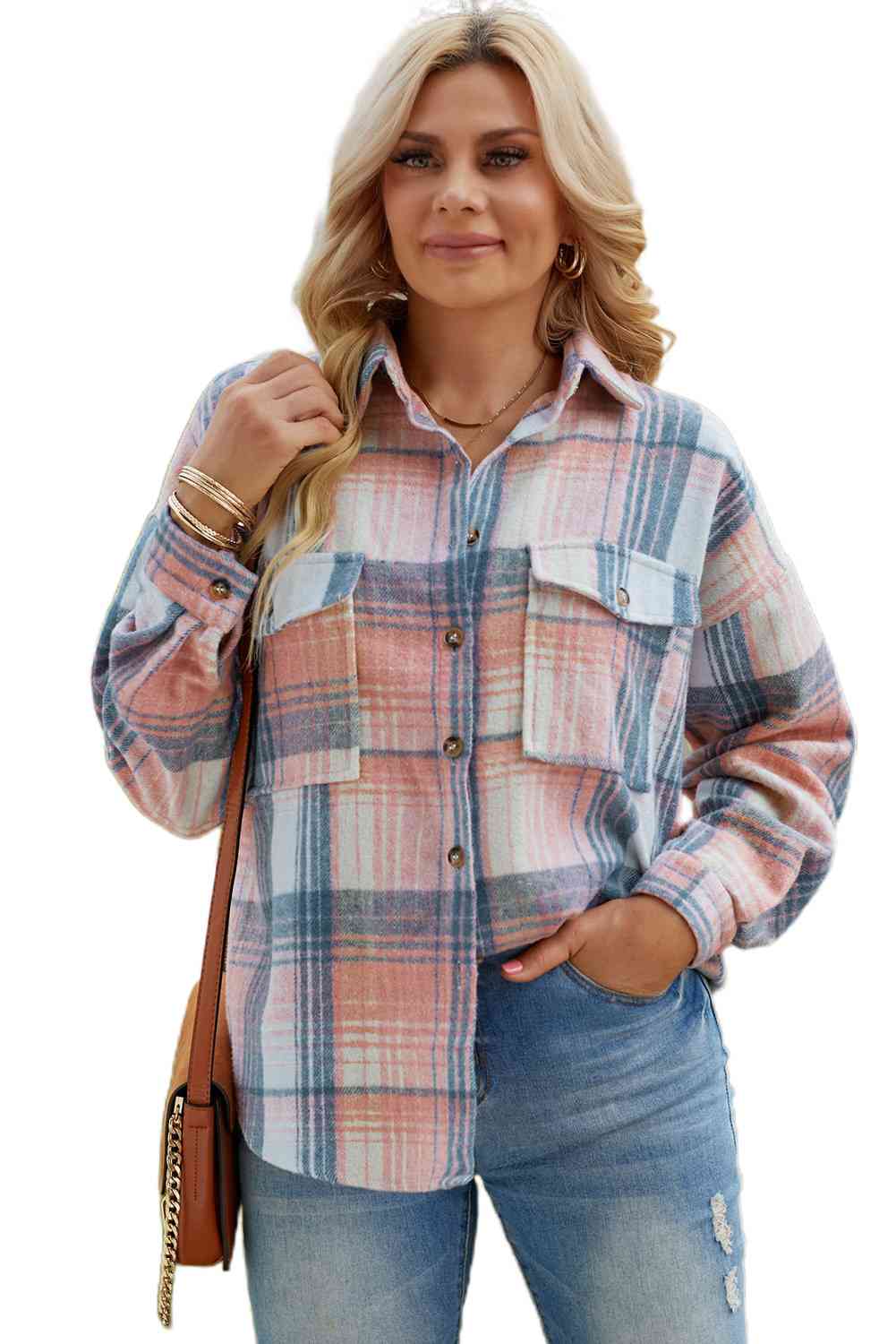 Double Take Plaid Dropped Shoulder Shacket - Guy Christopher