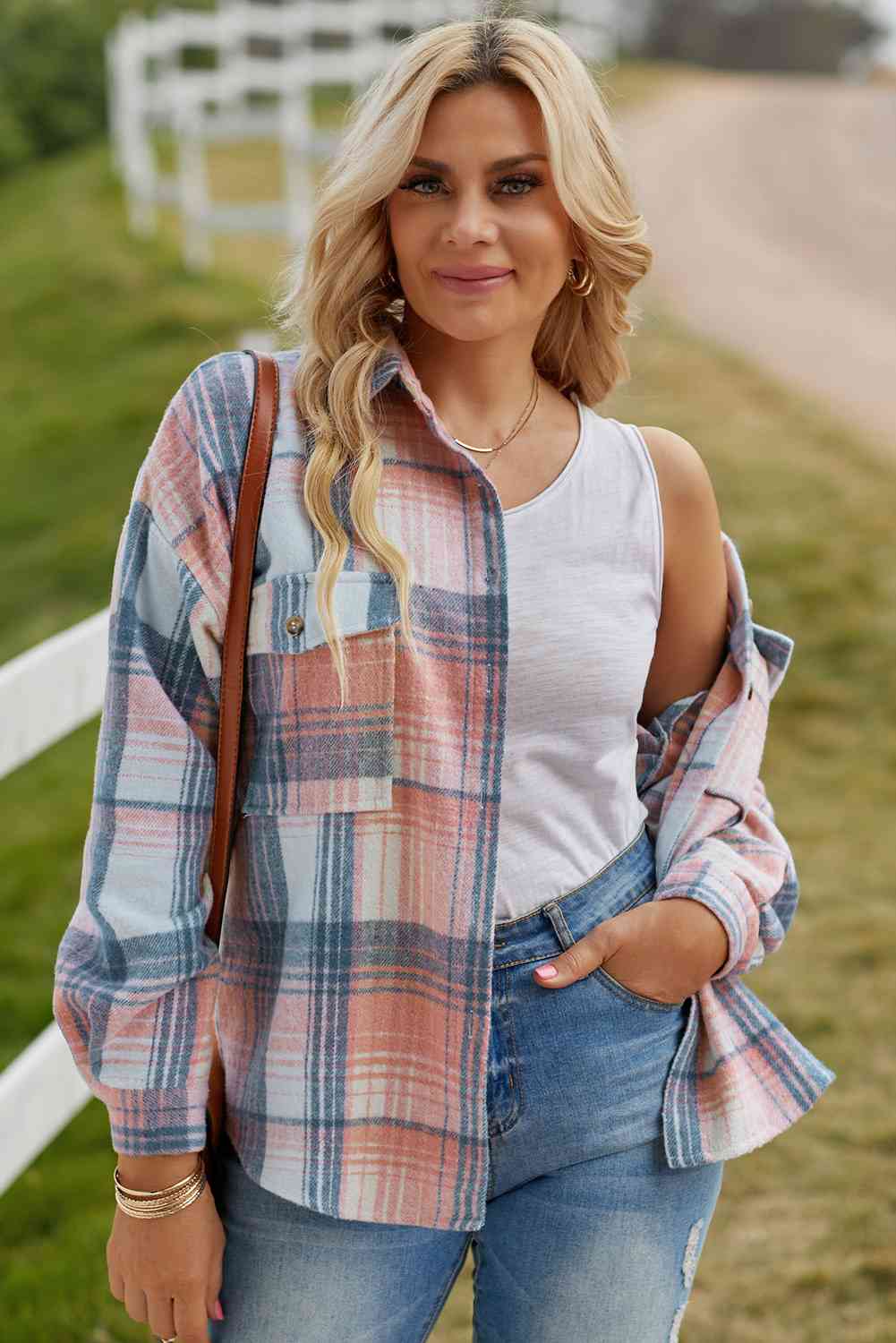 Double Take Plaid Dropped Shoulder Shacket - Guy Christopher