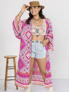 Double Take Plus Size Printed Open Front Longline Cardigan - Guy Christopher
