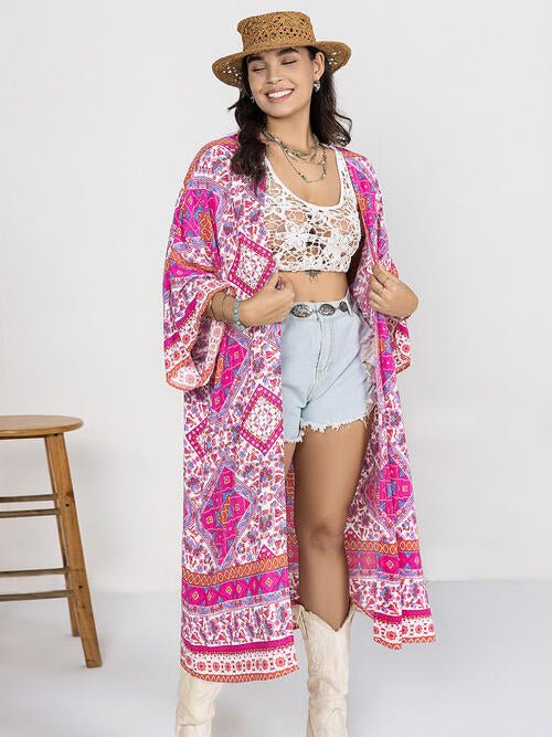 Double Take Plus Size Printed Open Front Longline Cardigan - Guy Christopher