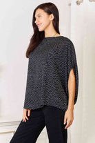 Double Take Printed Dolman Sleeve Round Neck Blouse - Guy Christopher