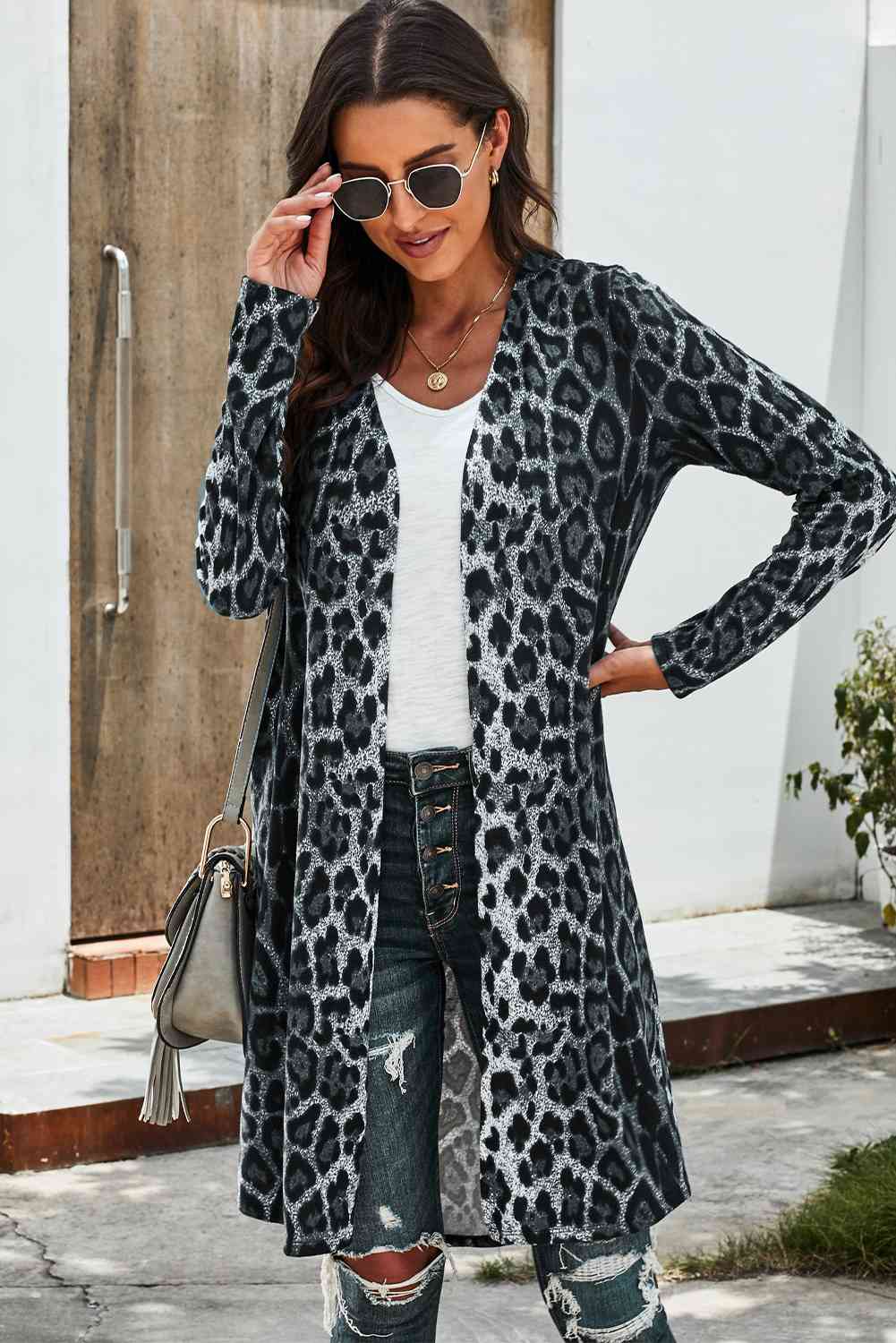 Double Take Printed Open Front Longline Cardigan - Guy Christopher