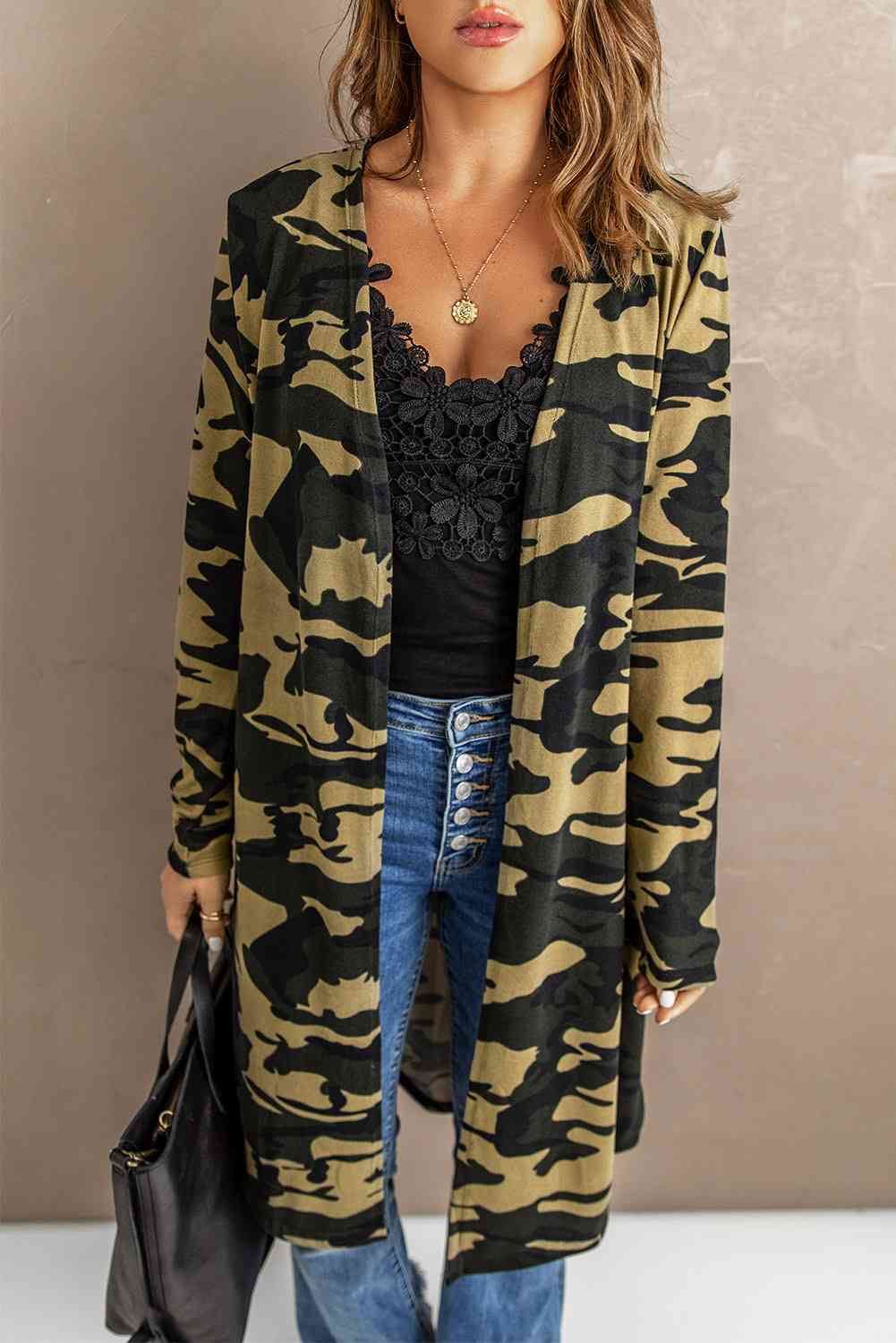 Double Take Printed Open Front Longline Cardigan - Guy Christopher