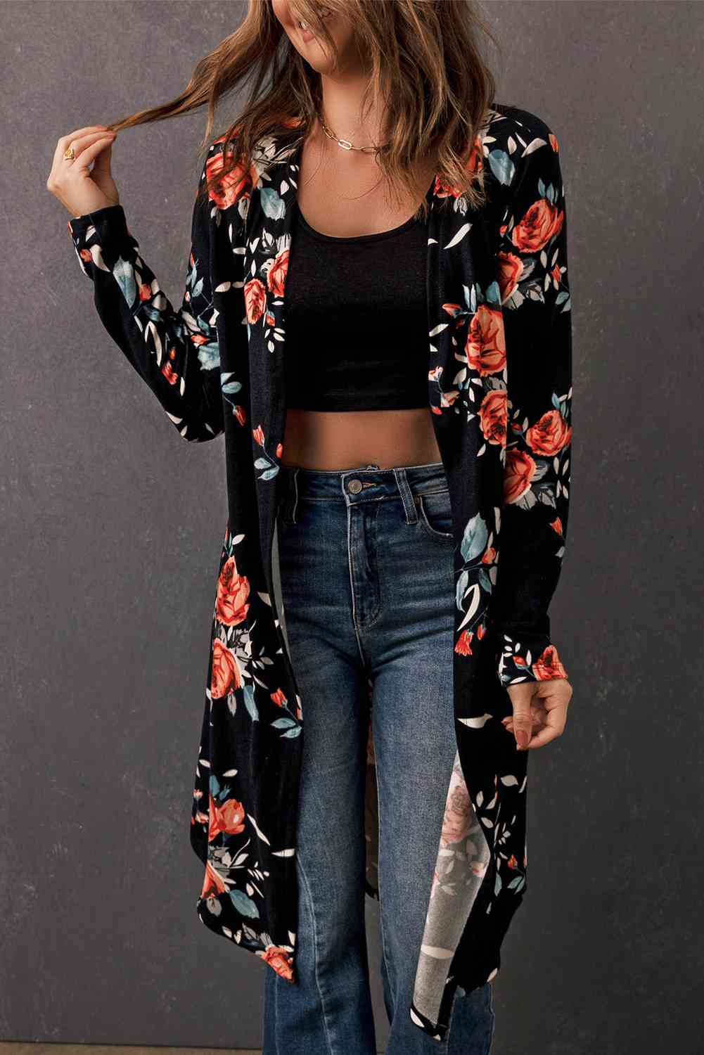 Double Take Printed Open Front Longline Cardigan - Guy Christopher