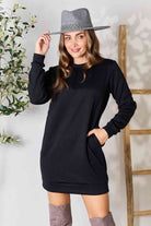 Double Take Round Neck Long Sleeve Mini Dress with Pockets - Guy Christopher